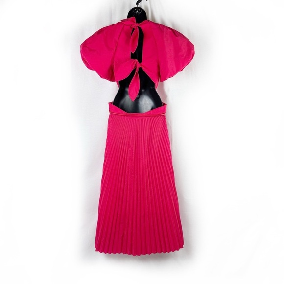 REBECCA VALLANCE Magdalena Red Puff Sleeve Open Back Cut Out Midi Dress US 10 - Picture 12 of 15